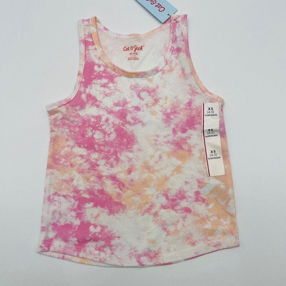 Cat & Jack Youth Girls XS 4/5 Relaxed Fit Tank Top in Tie Dye Cream/Pink‎ 260